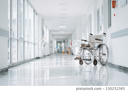Quiet hospital corridor and wheelchair Quiet hospital corridor and wheelchair 130252365