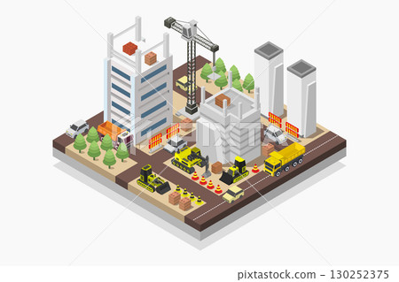 Isometric building under construction 130252375