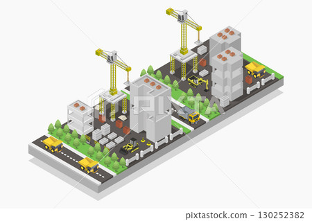 Isometric building under construction 130252382