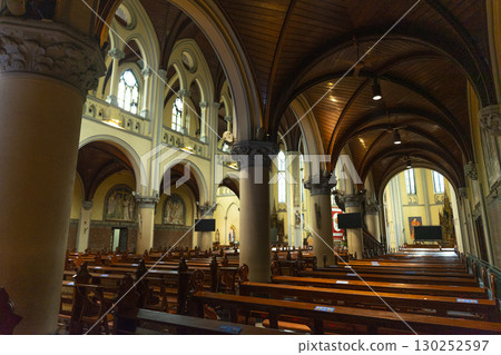 Jakarta, Indonesia - Mar 29,2024 : Interior view of Jakarta Cathedral in Jakarta, Indonesia on Mar 29,2024. Jakarta, Indonesia - Mar 29,2024 : Interior view of Jakarta Cathedral in Jakarta, Indonesia on Mar 29,2024. 130252597