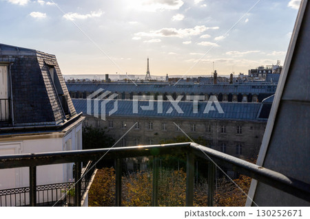 Stunning view from the window of the Eiffel Tower and roofs of houses 130252671
