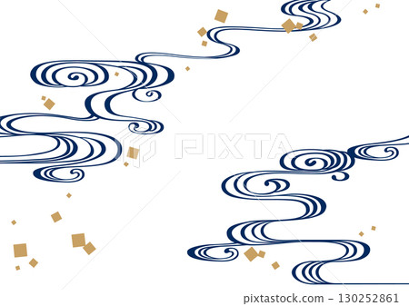 傳統日式圖案背景素材。日式圖案素材。流水紋，流水，水。 130252861