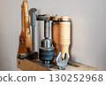 A set of carpentry tools in a workshop, ready for a DIY project. 130252968