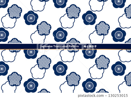 Traditional Japanese pattern background material. Japanese pattern material. Plum blossom, plum, kanoko. 130253015