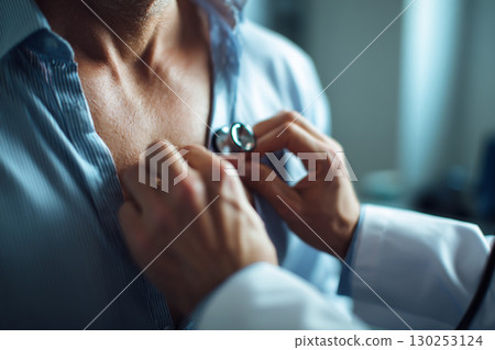 A man being examined with a stethoscope A man being examined with a stethoscope 130253124