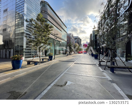 Bangkok, Thailand - Feb 12, 2023 : Empty street in the morning of Siam Square in Bangkok, Thailand on Feb 12, 2023. Siam Square is a shopping and entertainment area in Bangkok. Bangkok, Thailand - Feb 12, 2023 : Empty street in the morning of Siam Square in Bangkok, Thailand on Feb 12, 2023. Siam Square is a shopping and entertainment area in Bangkok. 130253571