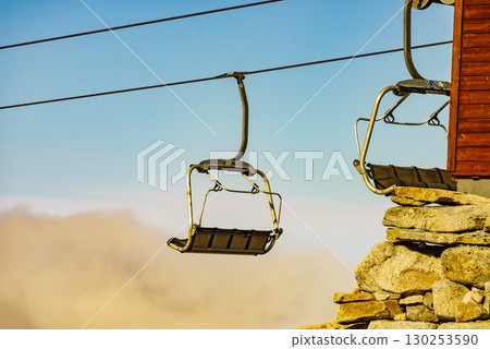 Chair lift in mountain, Serra da Estrela, Portugal 130253590