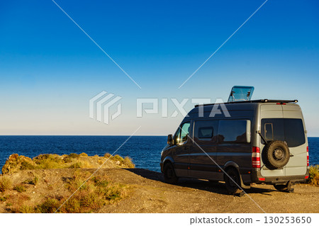 Caravan van camping on coast sea shore Caravan van camping on coast sea shore 130253650