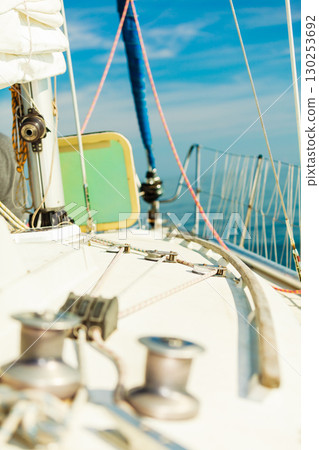 Yacht capstan on sailing boat during cruise 130253692