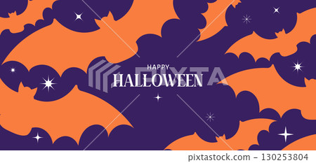 halloween background, banner. Happy Halloween illustration with flying bats 130253804