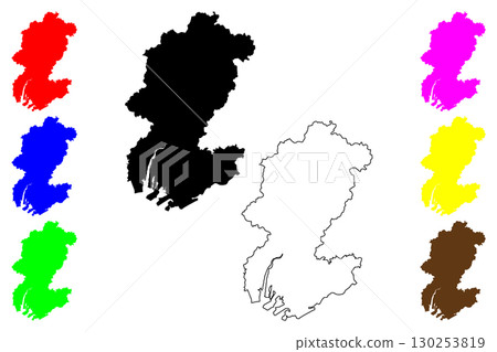 Ube city (Japan, Nihon-koku or Nippon-koku, Chugoku region) map vector illustration, scribble sketch Ube-shi map 130253819