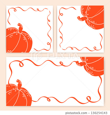 Collection of Thanksgiving templates with space for text. Square banners with hand-drawn pumpkins and a calligraphy frame. Cute backgrounds for postcards, invitations, notes, recipe books, menus. Collection of Thanksgiving templates with space for text. Square banners with hand-drawn pumpkins and a calligraphy frame. Cute backgrounds for postcards, invitations, notes, recipe books, menus. 130254143