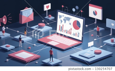 Digital Marketing Strategy Concept with Data Analysis and Business Growth Elements 130254707