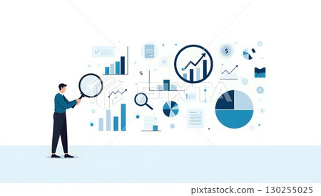 Person Analyzing Data Visualization with Magnifying Glass in Modern Office Setting 130255025