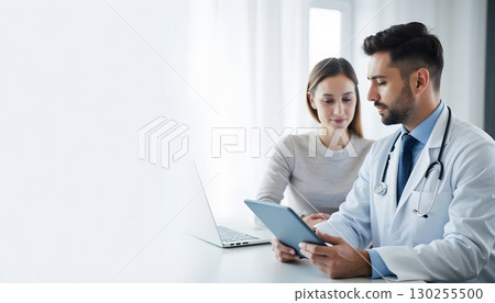Doctor and Patient Consultation in Modern Office with Digital Tablet Interaction 130255500