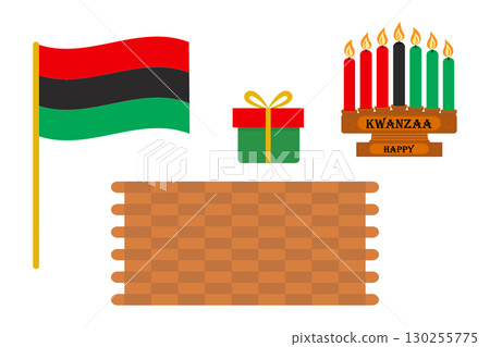 Kwanzaa Kinara with Candles and Happy Kwanzaa lettering African flag Gift and Traditional rug Set Kwanzaa Kinara with Candles and Happy Kwanzaa lettering African flag Gift and Traditional rug Set 130255775