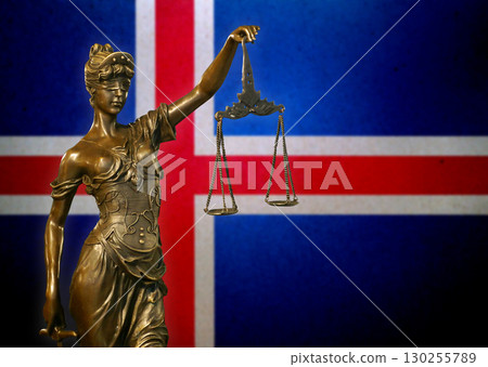 Lady Justice before a flag of Iceland Lady Justice before a flag of Iceland 130255789