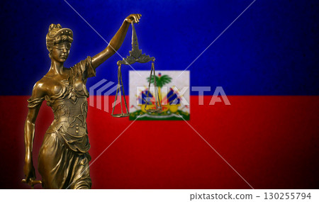 Lady Justice before a flag of Haiti 130255794