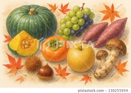 Watercolor illustration of Japanese autumn flavors 130255934