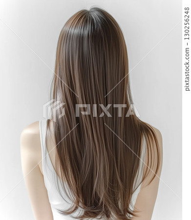 一位有著美麗棕色長髮的年輕女子的背影 130256248