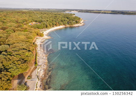 Aerial sunset drone view of resort Lanterna peninsula. Istria, Croatia. 130256342