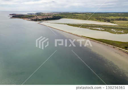Aerial drone view of Mirna lake. Istria, Croatia. 130256361