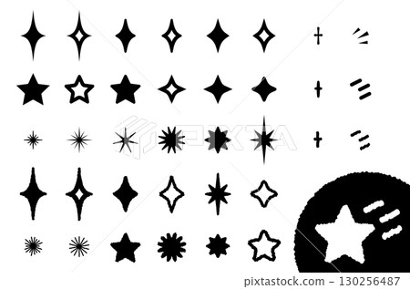 Set of monochrome illustration materials of sparkling stars Set of monochrome illustration materials of sparkling stars 130256487