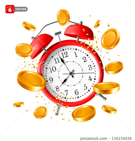 Alarm Clock and Gold Coins Time is Money Concept 130256836