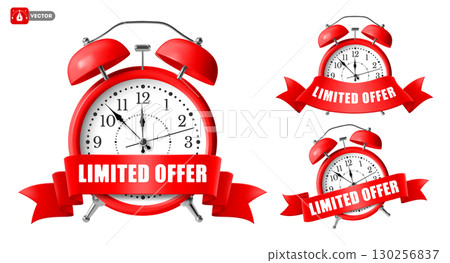 Limited Offer Sticker With Red Alarm Clock And Ribbon 130256837