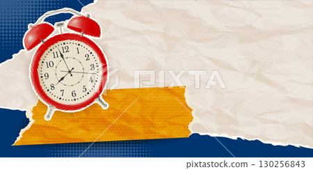 Retro Collage With Alarm Clock And Halftone Effect 130256843
