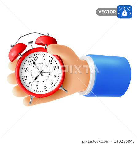 Hand Holding Alarm Clock 130256845