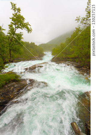 Waterfall along the Aurlandsfjellet Norway 130257115