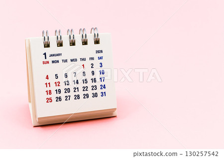 January 2026 calendar pink background 130257542