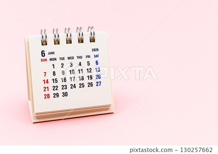 June 2026 calendar pink background 130257662