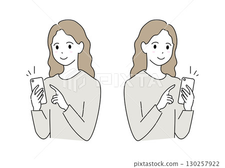Illustration of a woman operating a smartphone 130257922