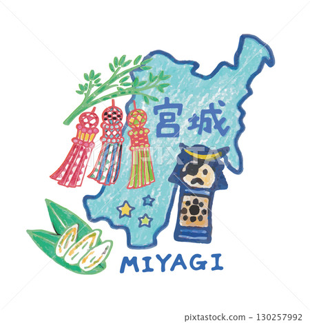 A cute and relaxed Miyagi prefecture icon illustration 130257992