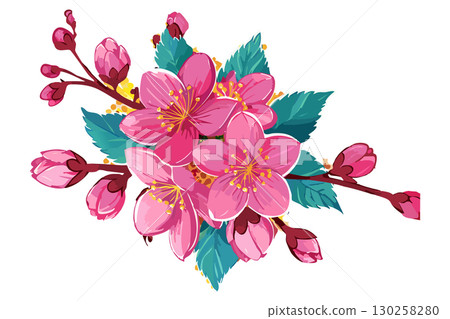 Japanese cherry, cherry blossom, or sakura, Spring sakura flowers blossom art, Cherry blossom Sakura bloom, (Prunus serrulata) 130258280