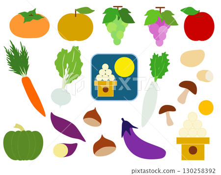 Full Moon Festival and Autumn Harvest - Fruit and Vegetable Illustration Set (Event 4) Full Moon Festival and Autumn Harvest - Fruit and Vegetable Illustration Set (Event 4) 130258392