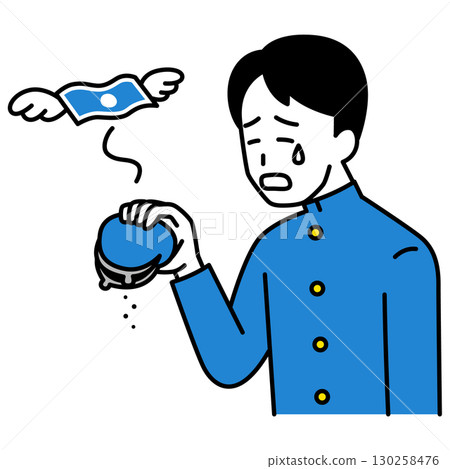 Male student lamenting lack of money 130258476
