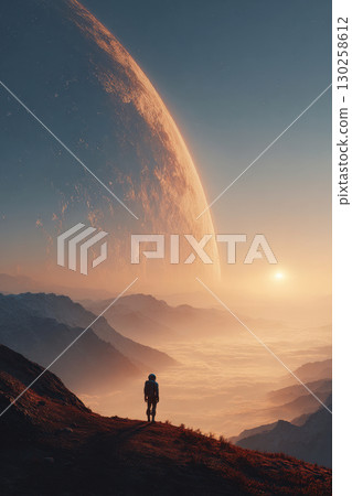 Astronaut on alien planet landscape 130258612