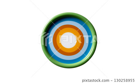 Colorful ceramic plate with concentric circle pattern isolated on transparent background 130258955