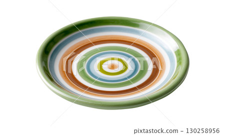Earth tone ceramic plate tableware with circular pattern for kitchen and festive decor 130258956