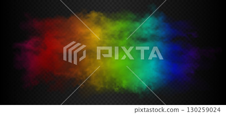 One colorful long side rainbow smoke cloud of red, orange, yellow, green, blue, purple and pink 130259024