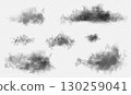Set of the 7 dark gloomy vector realistic clouds isolated on white semi transparent background 130259041