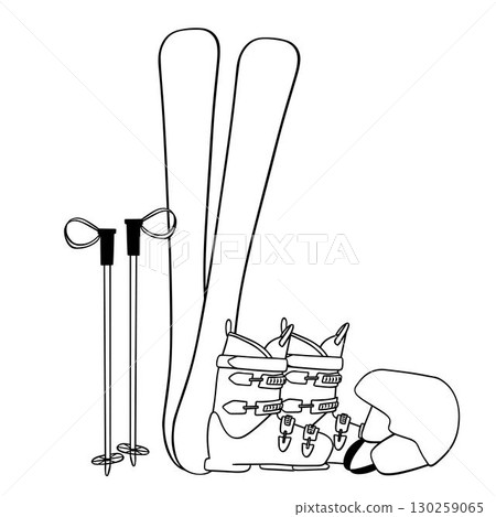 Snow Skiing Equipment vector graphic line composition. winter sport Design. Snow Skiing Equipment vector graphic line composition. winter sport Design. 130259065