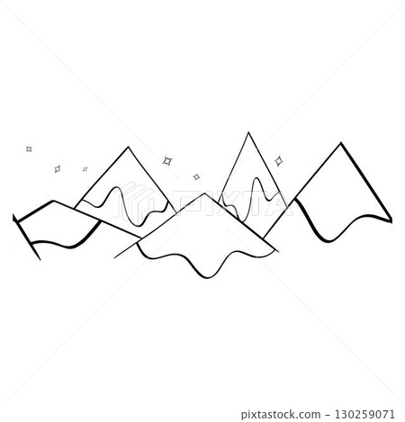 night the mountains with snow peaks, panoramic view, vector illustration. Graphic line seamless border with night view 130259071