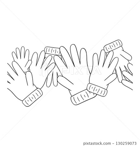 Seamless border of winter gloves. Graphic line Doodle vector illustration. Template design for flyers, banners, booklets, brochures etc. Vector 10 EPS 130259073