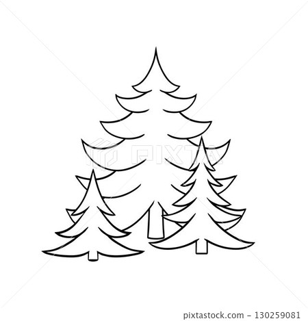 Graphic line pine trees composition vector illustration. Hand drawn seasonal clipart with festive plants for invitation, card, poster design. Poster, eco save concept design Graphic line pine trees composition vector illustration. Hand drawn seasonal clipart with festive plants for invitation, card, poster design. Poster, eco save concept design 130259081