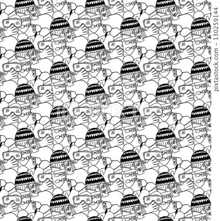 Winter sports ski equipment seamless pattern. print. Vector illustration. Wintery outdoors seamless pattern. wallpaper for kids activities, Christmas and New Year designs 130259144