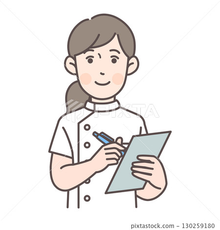 A female nurse writing a medical record A female nurse writing a medical record 130259180